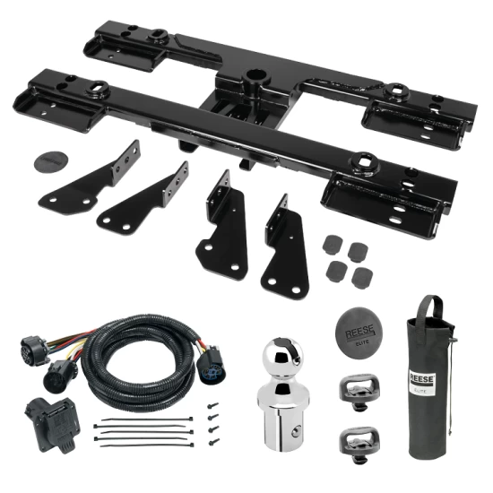 For 2020-2024 Chevrolet Silverado 2500 HD Elite Series Fifth Wheel Hitch Mounting System Rail Kit + Gooseneck Pop-In Ball + Wiring For Models w/o Factory Puck System (For 6-1/2' and 8 foot Bed, w/o Factory Puck System Models) By Reese