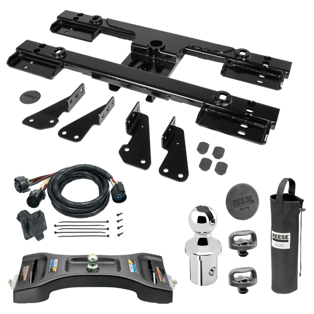 For 2020-2024 GMC Sierra 2500 HD Elite Series Fifth Wheel Hitch Mounting System Rail Kit + Pop-In Gooseneck Ball & Elite Plate For Models w/o Factory Puck System (For 6-1/2' and 8 foot Bed, w/o Factory Puck System Models) By Reese