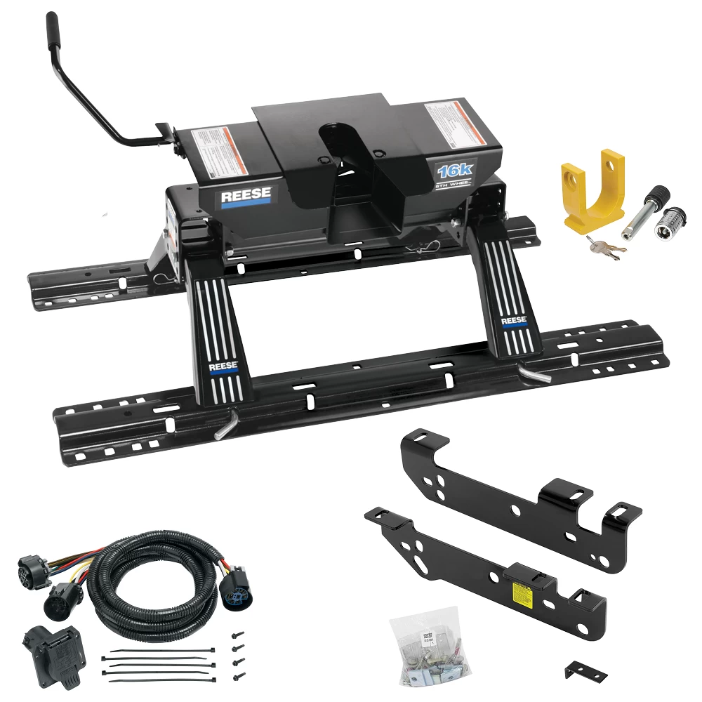 For 2011-2016 Ford F-250 Super Duty Custom Industry Standard Above Bed Rail Kit + 16K Fifth Wheel + In-Bed Wiring + King Pin Lock (For 5'8 or Shorter Bed (Sidewinder Required), Except Cab & Chassis, w/o Factory Puck System Models) By Reese