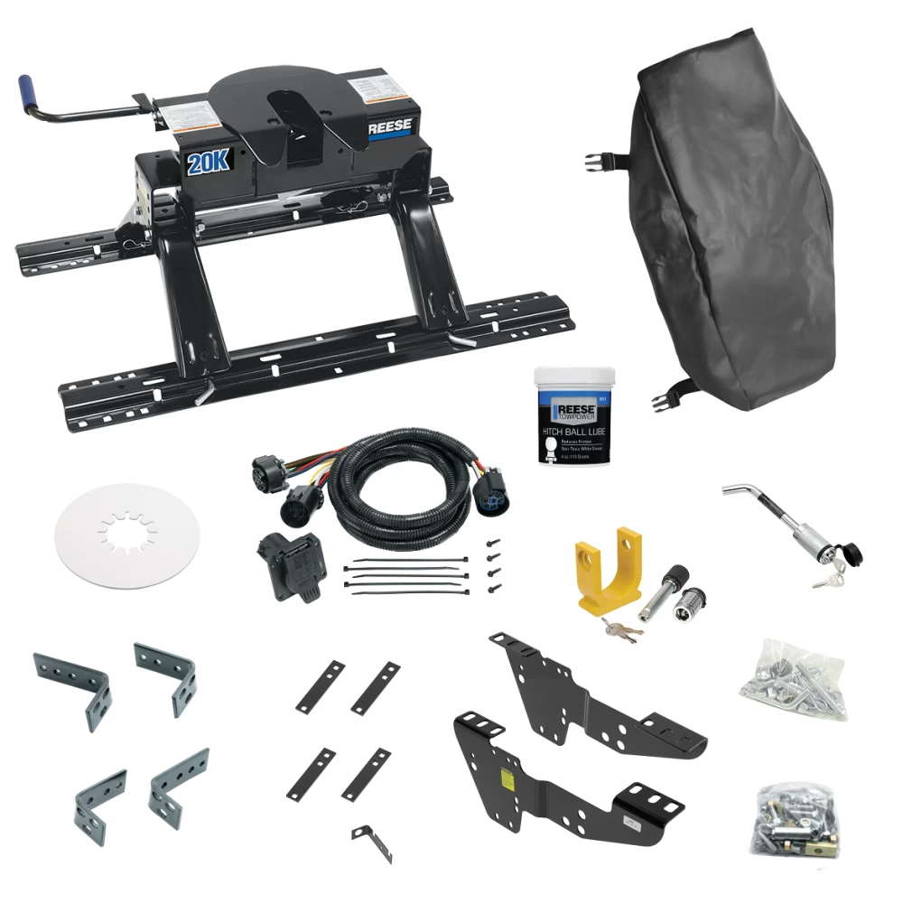 For 2001-2010 Chevrolet Silverado 2500 HD Custom Industry Standard Above Bed Rail Kit + 20K Fifth Wheel + In-Bed Wiring + King Pin Lock + Base Rail Lock + 10" Lube Plate + Fifth Wheel Cover + Lube (For 5'8 or Shorter Bed (Sidewinder Required), w/o Fa