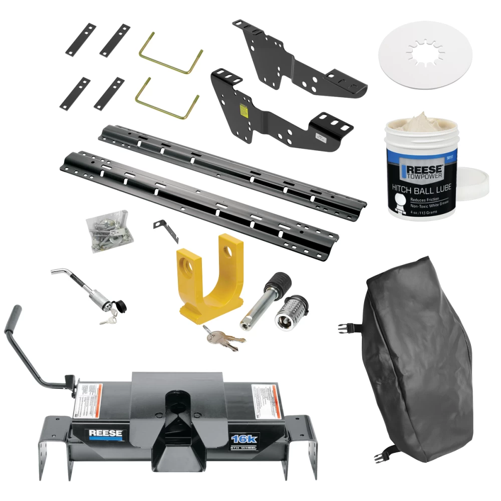 For 2007-2007 Chevrolet Silverado 1500 Custom Industry Standard Above Bed Rail Kit + 16K Fifth Wheel + King Pin Lock + Base Rail Lock + 10" Lube Plate + Fifth Wheel Cover + Lube (For 5'8 or Shorter Bed (Sidewinder Required), Classic, w/o Factory Puck