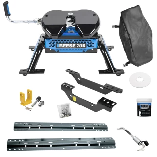For 2011-2019 Chevrolet Silverado 2500 HD Custom Industry Standard Above Bed Rail Kit + Reese M5 20K Fifth Wheel + King Pin Lock + Base Rail Lock + 10" Lube Plate + Fifth Wheel Cover + Lube (For 6-1/2' and 8 foot Bed, Except w/OEM HD Towing Prep Pack