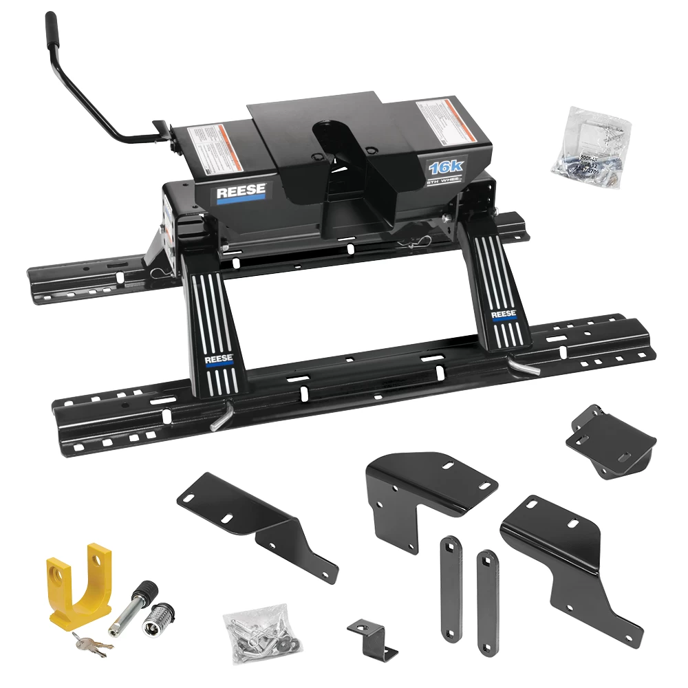 For 2007-2021 Toyota Tundra Custom Industry Standard Above Bed Rail Kit + 16K Fifth Wheel + King Pin Lock (For 5'8 or Shorter Bed (Sidewinder Required), w/o Factory Puck System Models) By Reese