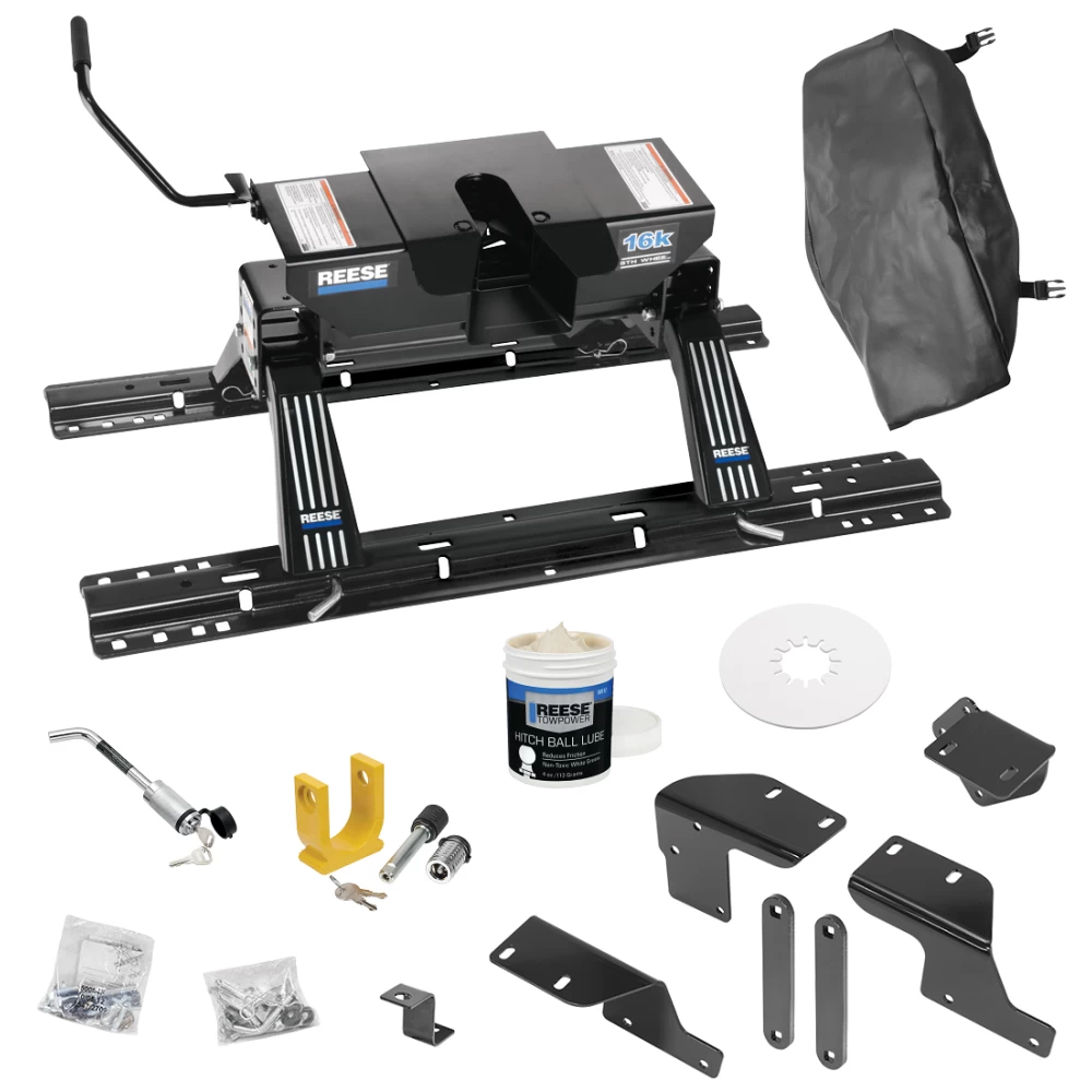 For 2007-2021 Toyota Tundra Custom Industry Standard Above Bed Rail Kit + 16K Fifth Wheel + King Pin Lock + Base Rail Lock + 10" Lube Plate + Fifth Wheel Cover + Lube (For 5'8 or Shorter Bed (Sidewinder Required), w/o Factory Puck System Models) By R