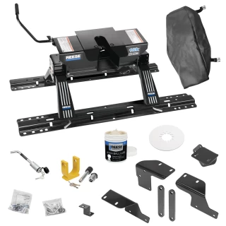 For 2007-2021 Toyota Tundra Custom Industry Standard Above Bed Rail Kit + 16K Fifth Wheel + King Pin Lock + Base Rail Lock + 10" Lube Plate + Fifth Wheel Cover + Lube (For 5'8 or Shorter Bed (Sidewinder Required), w/o Factory Puck System Models) By R