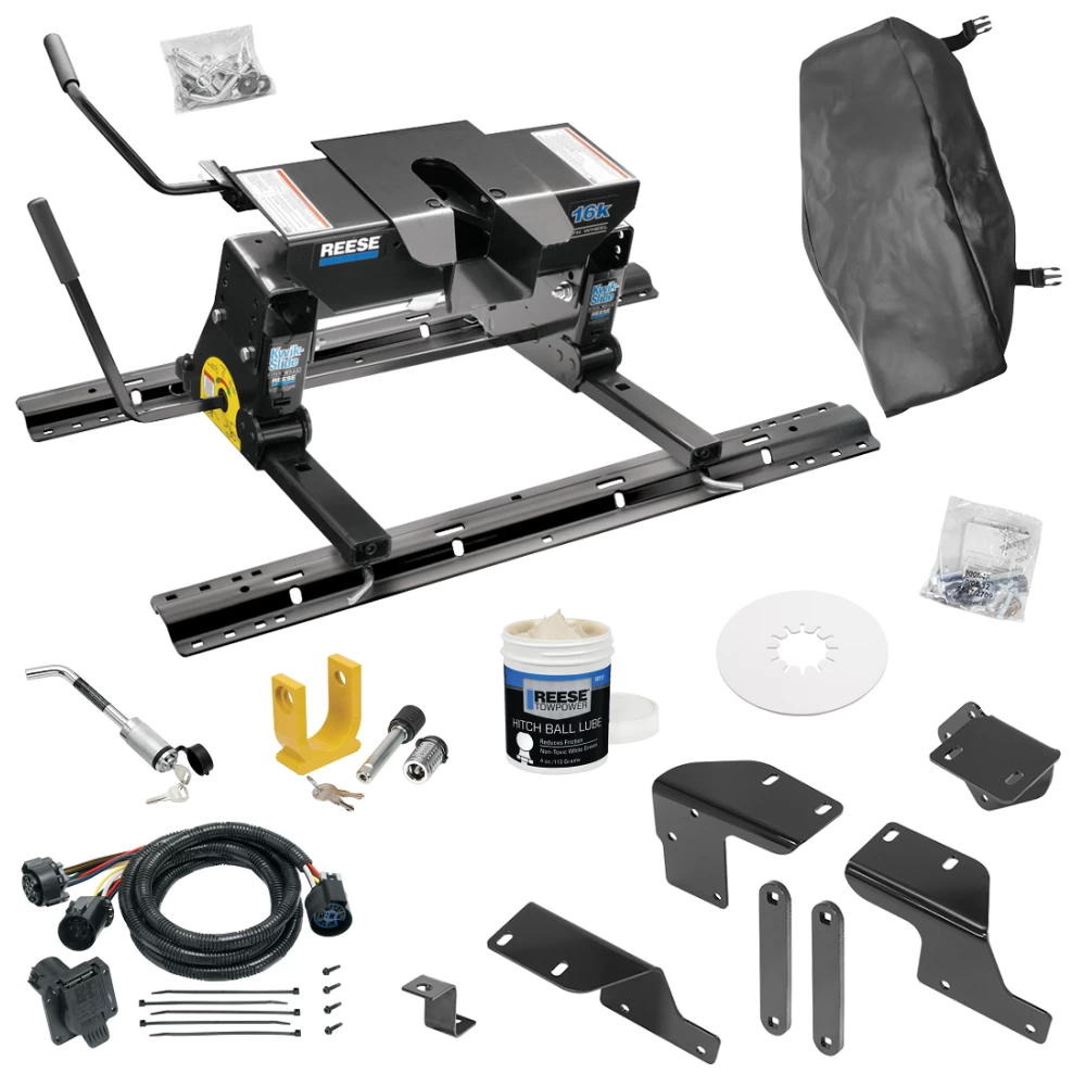 For 2007-2021 Toyota Tundra Custom Industry Standard Above Bed Rail Kit + 16K Fifth Wheel + Square Slider + In-Bed Wiring + King Pin Lock + Base Rail Lock + 10" Lube Plate + Fifth Wheel Cover + Lube (For 6-1/2' or Shorter Bed, w/o Factory Puck System