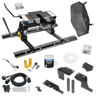 For 2007-2021 Toyota Tundra Custom Industry Standard Above Bed Rail Kit + 16K Fifth Wheel + Square Slider + In-Bed Wiring + King Pin Lock + Base Rail Lock + 10" Lube Plate + Fifth Wheel Cover + Lube (For 6-1/2' or Shorter Bed, w/o Factory Puck System