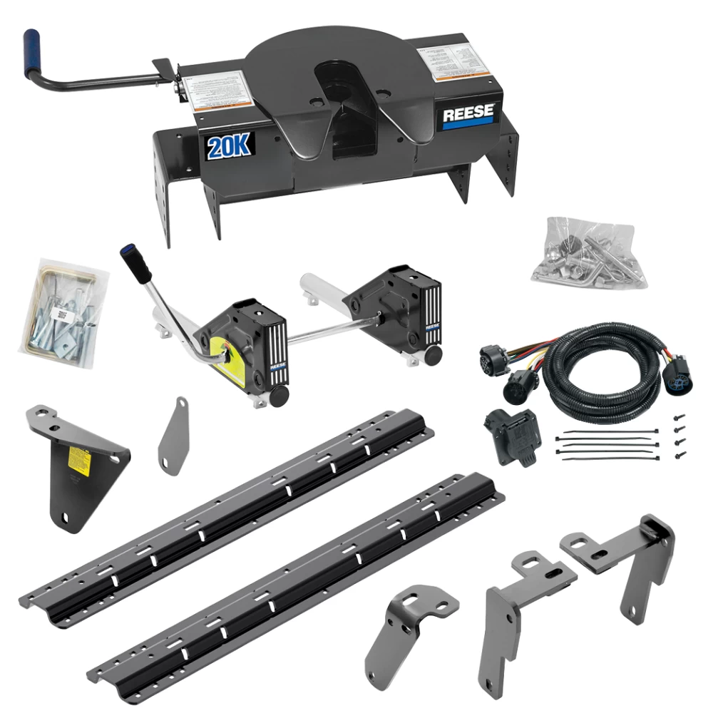 For 2013-2024 RAM 3500 Custom Industry Standard Above Bed Rail Kit + 20K Fifth Wheel + Round Tube Slider + In-Bed Wiring (For 6-1/2' or Shorter Bed, w/o Factory Puck System Models) By Reese