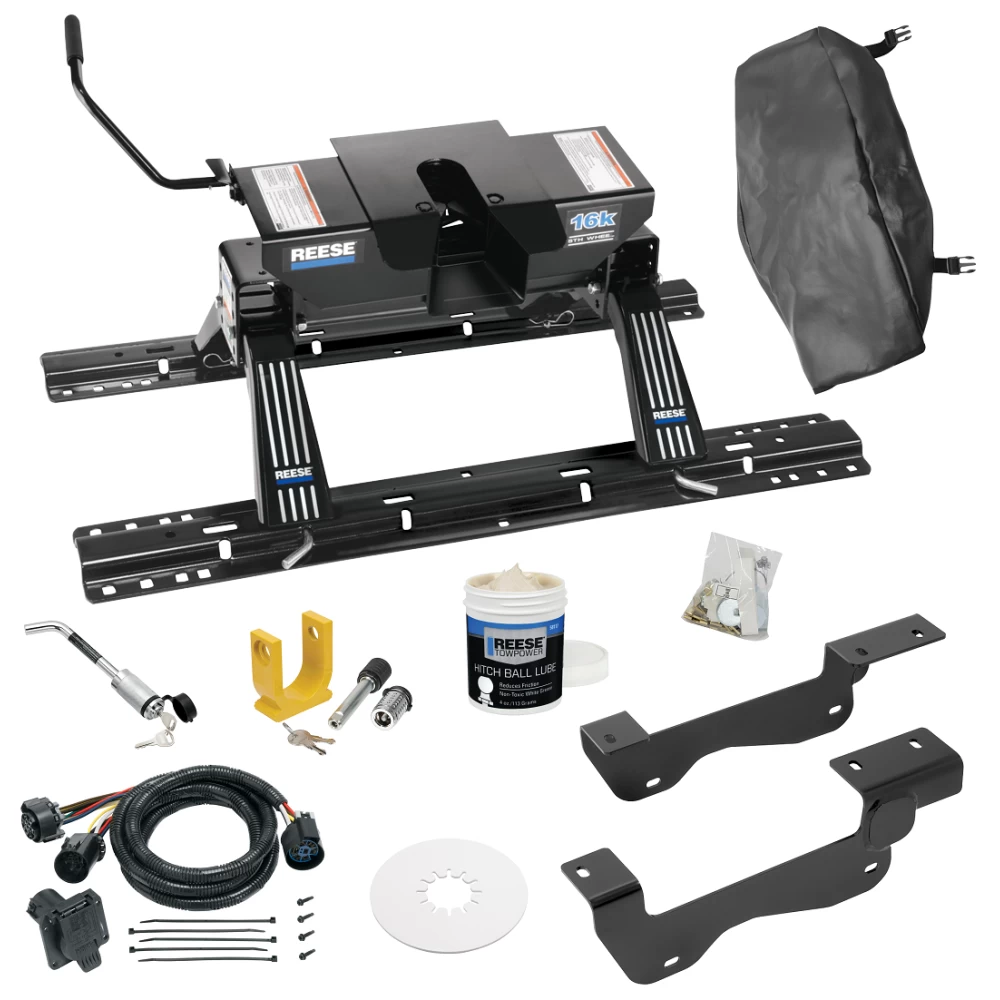 For 2015-2020 Ford F-150 Custom Industry Standard Above Bed Rail Kit + 16K Fifth Wheel + In-Bed Wiring + King Pin Lock + Base Rail Lock + 10" Lube Plate + Fifth Wheel Cover + Lube (For 6-1/2' and 8 foot Bed, Except Raptor, w/o Factory Puck System Mod