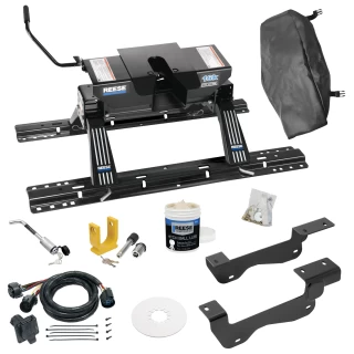 For 2015-2020 Ford F-150 Custom Industry Standard Above Bed Rail Kit + 16K Fifth Wheel + In-Bed Wiring + King Pin Lock + Base Rail Lock + 10" Lube Plate + Fifth Wheel Cover + Lube (For 6-1/2' and 8 foot Bed, Except Raptor, w/o Factory Puck System Mod