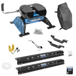 For 2011-2019 GMC Sierra 2500 HD Custom Outboard Above Bed Rail Kit + Reese M5 20K Fifth Wheel + King Pin Lock + Base Rail Lock + 10" Lube Plate + Fifth Wheel Cover + Lube (For 5'8 or Shorter Bed (Sidewinder Required), Except w/OEM HD Towing Prep Pac