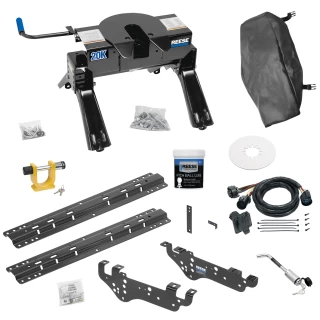 For 1999-2010 Ford F-350 Super Duty Custom Outboard Above Bed Rail Kit + 20K Fifth Wheel + In-Bed Wiring + King Pin Lock + Base Rail Lock + 10" Lube Plate + Fifth Wheel Cover + Lube (For 6-1/2' and 8 foot Bed, Except Cab & Chassis, w/o Factory Pu