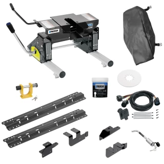 For 2014-2024 RAM 2500 Custom Outboard Above Bed Rail Kit + 16K Fifth Wheel + Round Tube Slider + In-Bed Wiring + King Pin Lock + Base Rail Lock + 10" Lube Plate + Fifth Wheel Cover + Lube (For 6-1/2' or Shorter Bed, w/o Factory Puck System Models) B