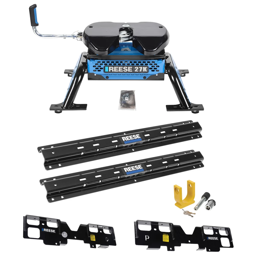For 2019-2019 Chevrolet Silverado 1500 Custom Outboard Above Bed Rail Kit + Reese M5 27K Fifth Wheel + King Pin Lock (For 5'8 or Shorter Bed (Sidewinder Required), (New Body Style), w/o Factory Puck System Models) By Reese