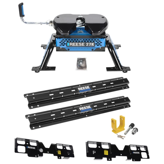 For 2019-2019 Chevrolet Silverado 1500 Custom Outboard Above Bed Rail Kit + Reese M5 27K Fifth Wheel + King Pin Lock (For 5'8 or Shorter Bed (Sidewinder Required), (New Body Style), w/o Factory Puck System Models) By Reese