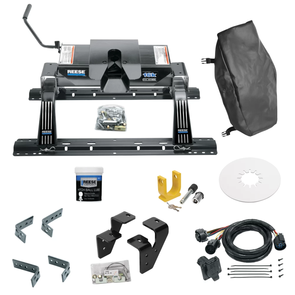For 2003-2010 Dodge Ram 3500 Industry Standard Semi-Custom Above Bed Rail Kit + 16K Fifth Wheel + In-Bed Wiring + King Pin Lock + Base Rail Lock + 10" Lube Plate + Fifth Wheel Cover + Lube (For 5'8 or Shorter Bed (Sidewinder Required), w/Overload Spr