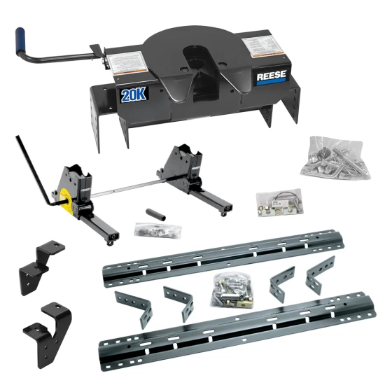 For 2003-2010 Dodge Ram 2500 Industry Standard Semi-Custom Above Bed Rail Kit + 20K Fifth Wheel + Square Slider (For 6-1/2' or Shorter Bed, w/Overload Springs, w/o Factory Puck System Models) By Reese