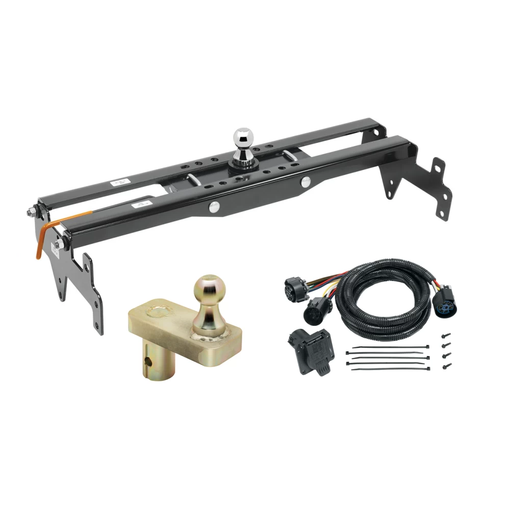 For 2014-2018 Chevrolet Silverado 1500 Hide-A-Goose Underbed Gooseneck Hitch System + 7-Way In-Bed Wiring + 5" Offset Gooseneck Ball (For w/o Factory Puck System, Does Not Fit MagneRide Magnetic Ride Suspension Models) By Draw-Tite