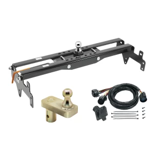 For 2014-2018 Chevrolet Silverado 1500 Hide-A-Goose Underbed Gooseneck Hitch System + 7-Way In-Bed Wiring + 5" Offset Gooseneck Ball (For w/o Factory Puck System, Does Not Fit MagneRide Magnetic Ride Suspension Models) By Draw-Tite