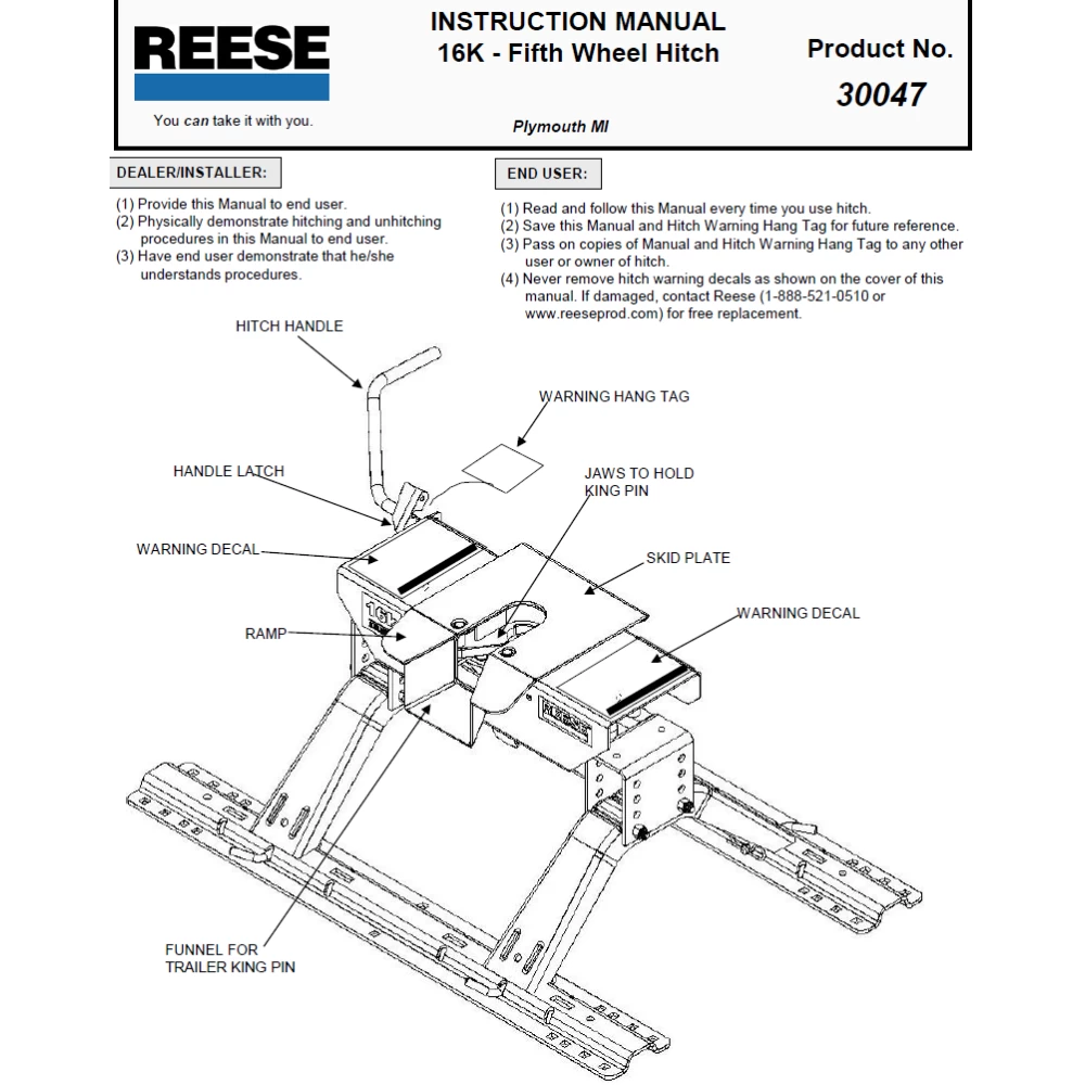 Reese Dual Jaw 16K Fifth Wheel Trailer Hitch w/ Round Tube Slider 5th Wheel Trailer Hitch Fits Industry Standard Above Bed Rail Kit by Reese Pro Series Husky Curt Valley