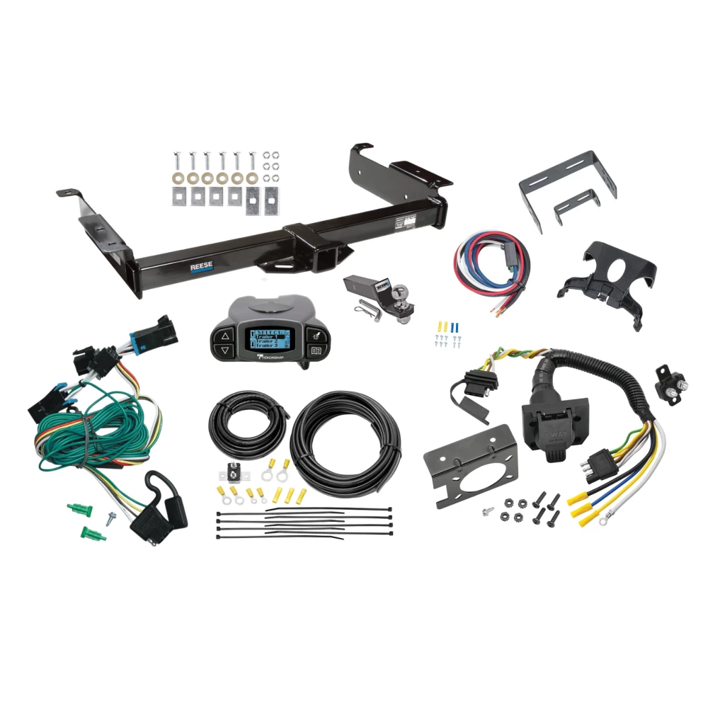 Trailer Hitch Tow Package Prodigy P3 Brake Control For 96-99 Chevy Express GMC Savana 1500 2500 3500 w/ 7-Way RV Wiring 2" Drop Mount 2" Ball Class 3 2" Receiver Reese Tekonsha