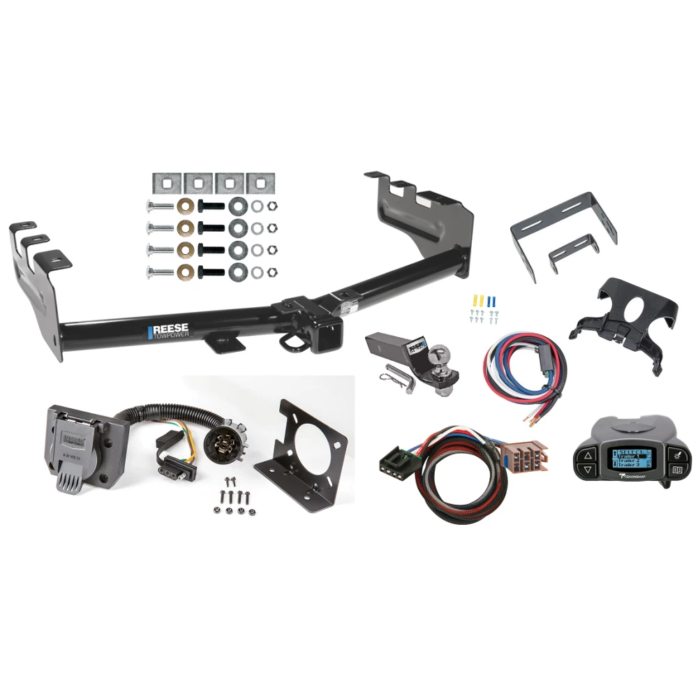 Trailer Hitch Tow Package Prodigy P3 Brake Control For 99-13 Chevy Silverado GMC Sierra 1500 HD 99-04 2500 LD (07-07 Classic) Standard or Step Bumper w/ 7-Way RV Wiring 2" Drop Mount 2" Ball Class 4 2" Receiver Reese Tekonsha