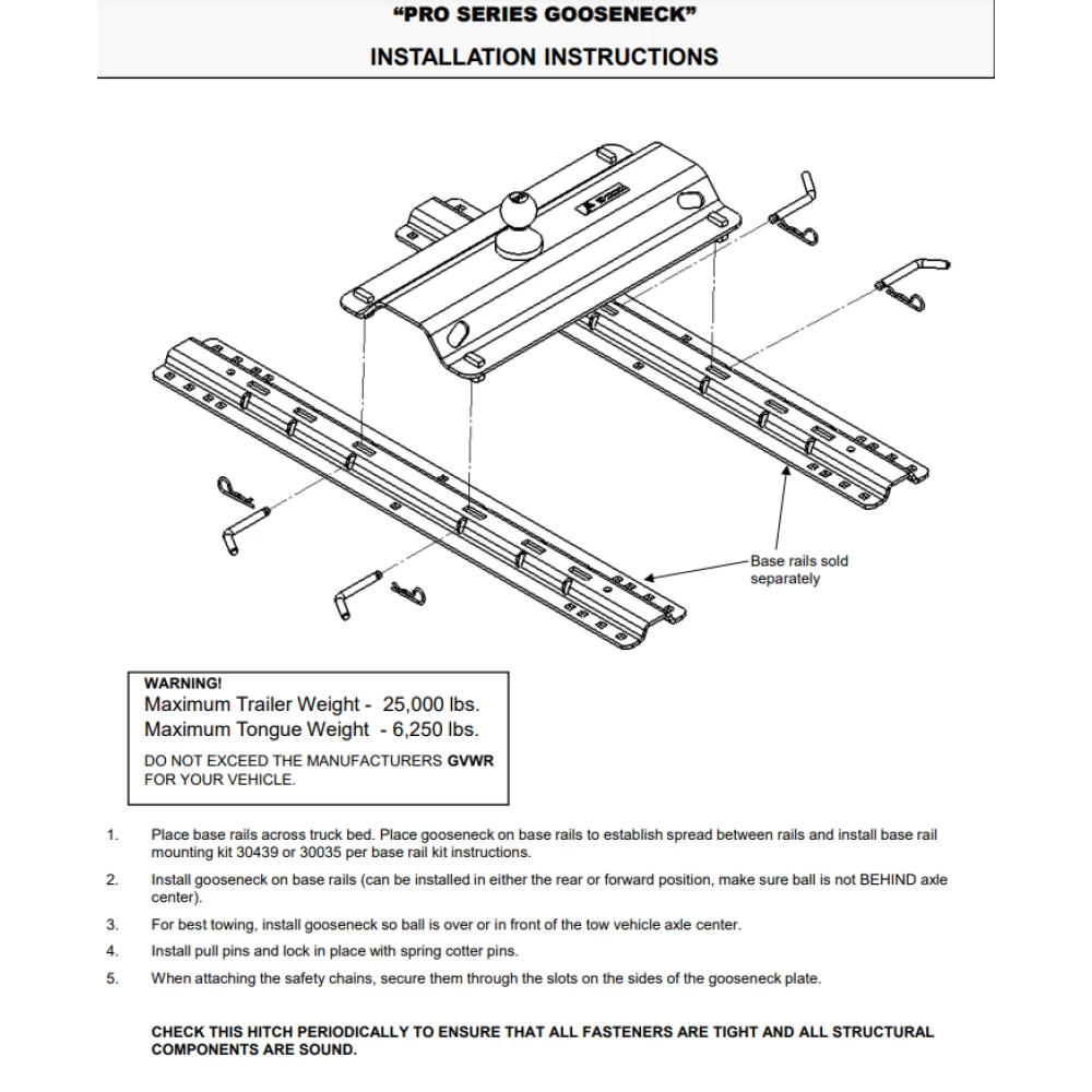 Reese 25K Gooseneck Trailer Hitch w/ Rails For 02-10 Dodge Ram 1500 2500 3500 11-12 RAM 2500 3500 Base Rail Kit Brackets and Hardware Heavy Duty