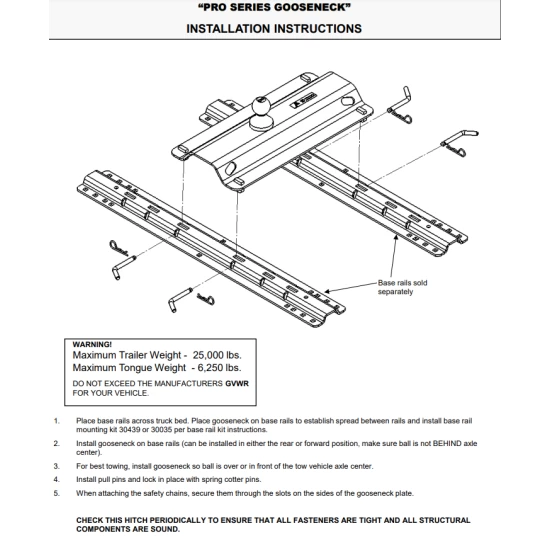 Reese 25K Gooseneck Trailer Hitch w/ Rails For 2002-2008 Dodge Ram 1500 2003-2012 Ram 2500 3500 Base Rail Kit Brackets and Hardware Heavy Duty