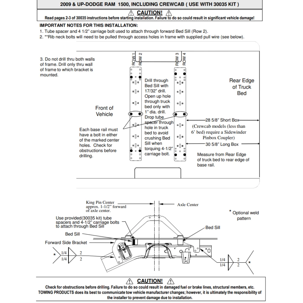 Reese 25K The Goose Gooseneck Trailer Hitch w/ Rails For 2009-2018 Dodge Ram 1500 2019-2024 Ram 1500 Classic Old Body Base Rail Kit Brackets and Hardware Heavy Duty