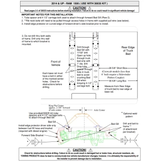 Reese Adaptor Bracket 58523 Required for Install of Universal Base Rail Kit 30035 for 2014-2018 Dodge Ram 1500 2019-2024 Ram 1500 Classic Old Body
