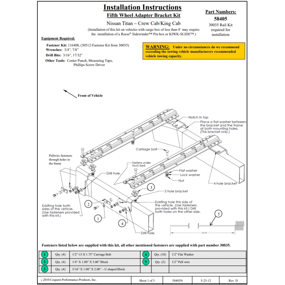 Base Rail Kit Rail Brackets and Hardware Required Adapter Bracket 58405 30035 58405 Reese Reese Base Rail Kit Custom Bracket 2004-2015 Nissan Titan Above Bed Accepts all Industry Standard Gooseneck and Fifth Wheel Hitches 04 05 06 07 08 09 10 11 12 13 14 Reese Base Rail Kit w/ Custom Bracket For 2004-2015 Nissan Titan Above Bed Accepts all Industry Standard Gooseneck and Fifth Wheel Hitches