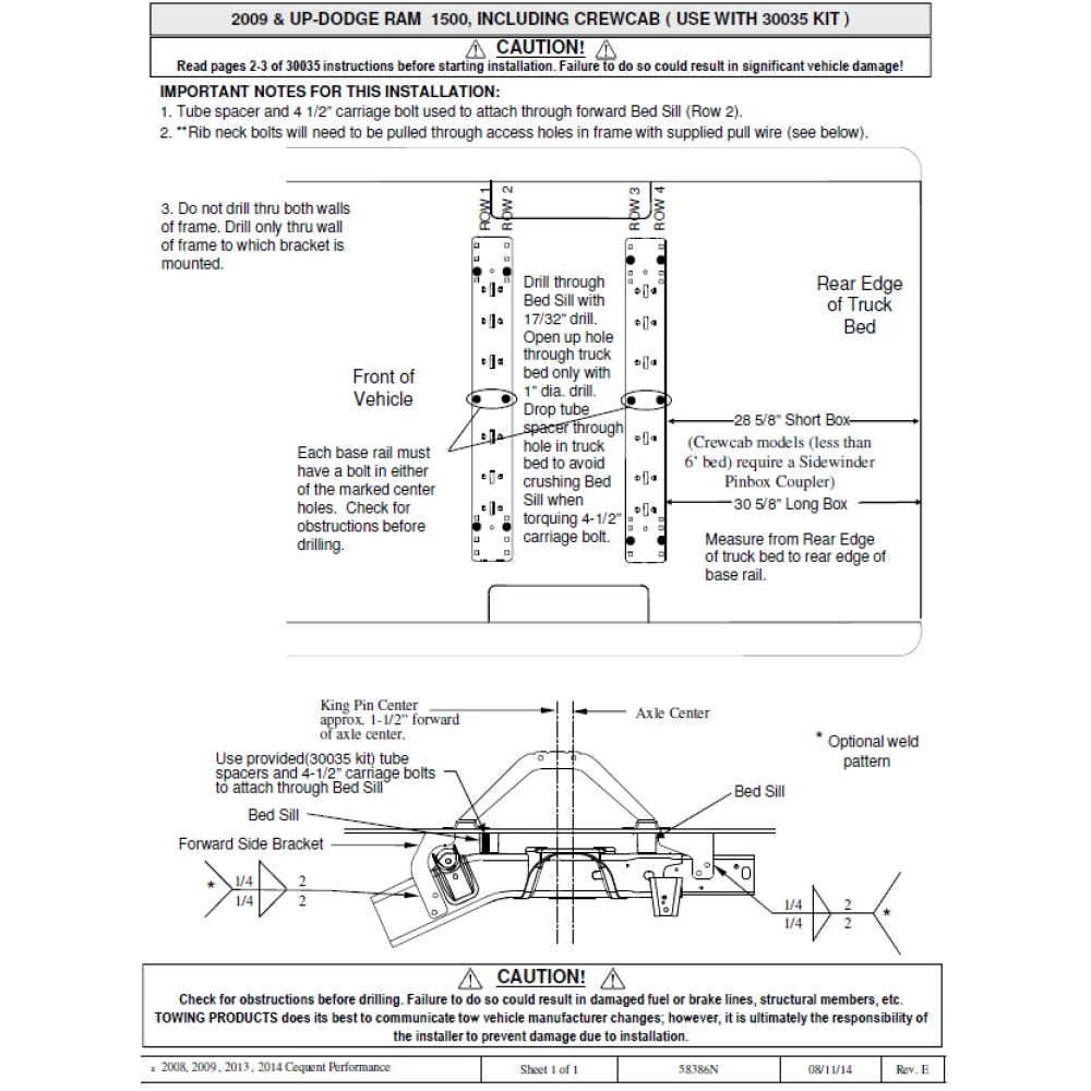 Adaptor Bracket 58386 (This kit is required if you have universal rails for example Reese part 30035) 58386 2009 09 Dodge Ram 1500 Reese Required Bracket Universal Rails 30035 Reese Adaptor Bracket 58386 Required for Install of Universal Base Rail Kit 30035 for 09-10 Dodge Ram 1500 11-19 RAM 1500