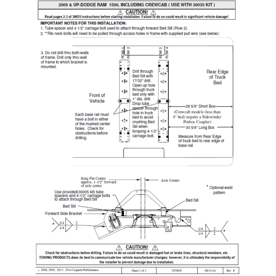 Adaptor Bracket 58386 (This kit is required if you have universal rails for example Reese part 30035) 58386 2009 09 Dodge Ram 1500 Reese Required Bracket Universal Rails 30035 Reese Adaptor Bracket 58386 Required for Install of Universal Base Rail Kit 30035 for 09-10 Dodge Ram 1500 11-19 RAM 1500