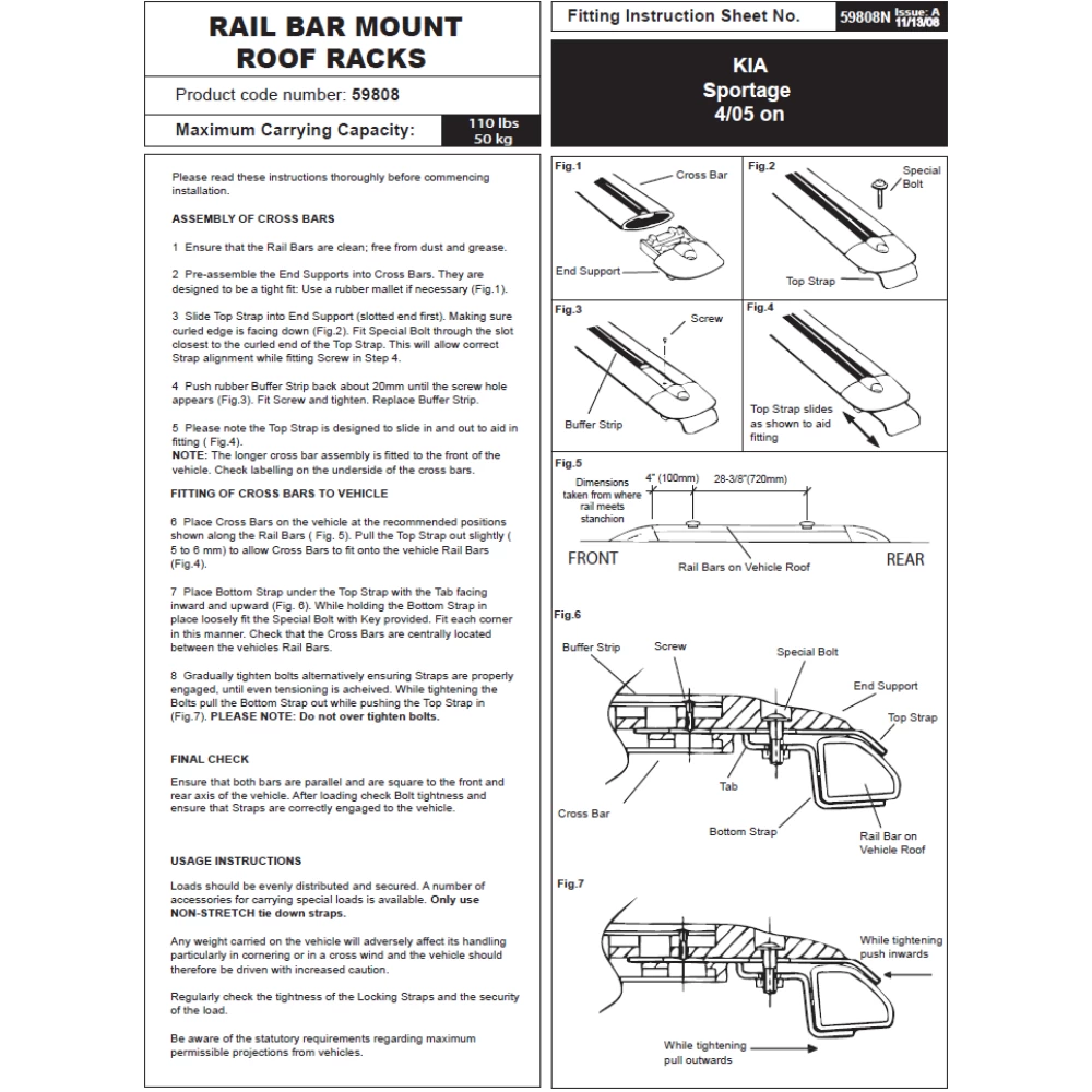 Rola Roof Rack fits 05-10 KIA Sportage with Raised Side Rails Roof Rack Cross Bars Rola Easy Mount Roof Top