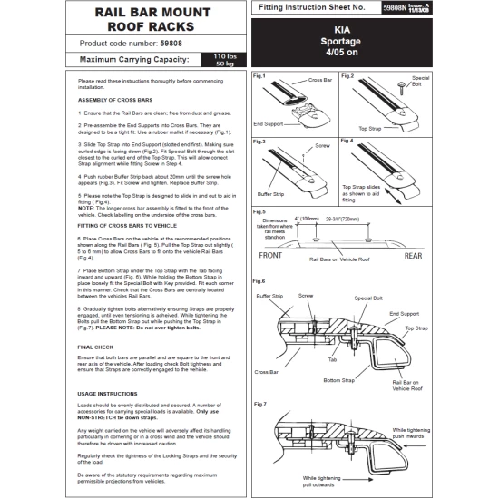 Rola Roof Rack fits 05-10 KIA Sportage with Raised Side Rails Roof Rack Cross Bars Rola Easy Mount Roof Top