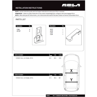 Rola Roof Rack Cross Bars w/ Keys For 16-23 Honda Civic Sedan Only with naked roof Aluminum Extreme Cross Bar DFE Series