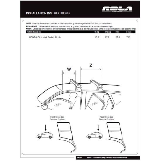 Rola Roof Rack Cross Bars For 16-23 Honda Civic Sedan Only with naked roof Aluminum Extreme Cross Bar DFE Series