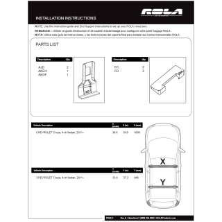 Rola Roof Rack Cross Bars For 11-19 Chevy Cruze with naked roof Aluminum Extreme Cross Bar DFE Series