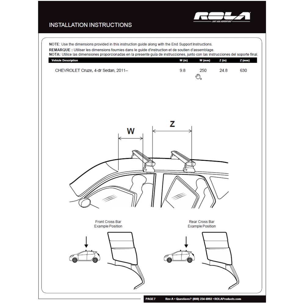 Rola Roof Rack Cross Bars For 11-19 Chevy Cruze with naked roof Aluminum Extreme Cross Bar DFE Series