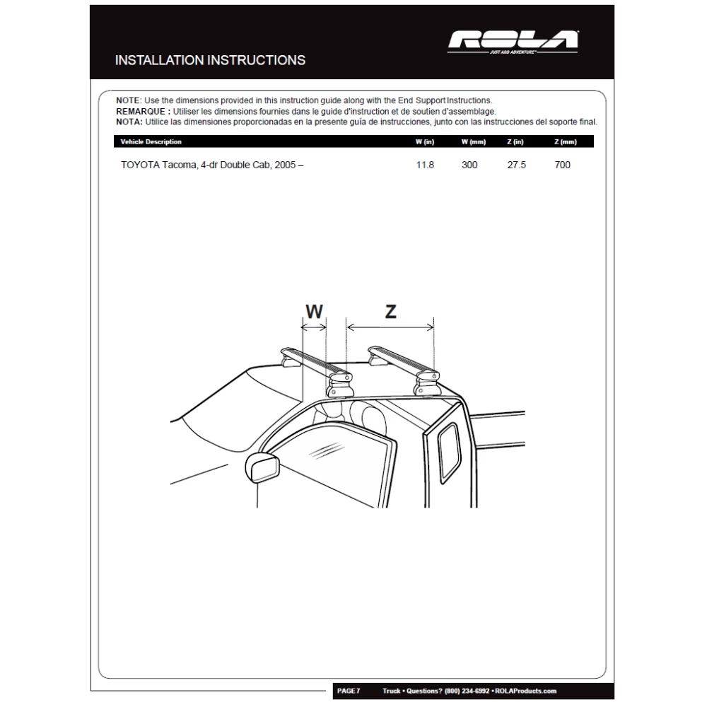 Rola Roof Rack Cross Bars For 05-22 Toyota Tacoma Double Cab with naked roof Aluminum Extreme Cross Bar DFE Series