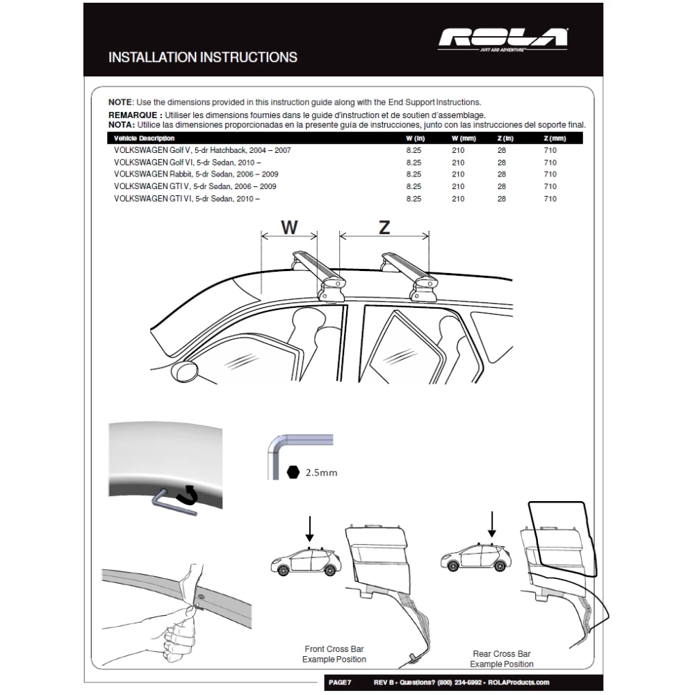 Rola Roof Rack Cross Bars w/ Keys For 06-14 Volkswagen Golf Rabbit GTI Only Aluminum Extreme Cross Bar DFE Series