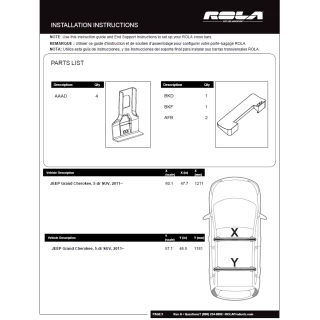 Rola Roof Rack Cross Bars For 11-22 Jeep Grand Cherokee WK with naked roof Aluminum Extreme Cross Bar DFE Series