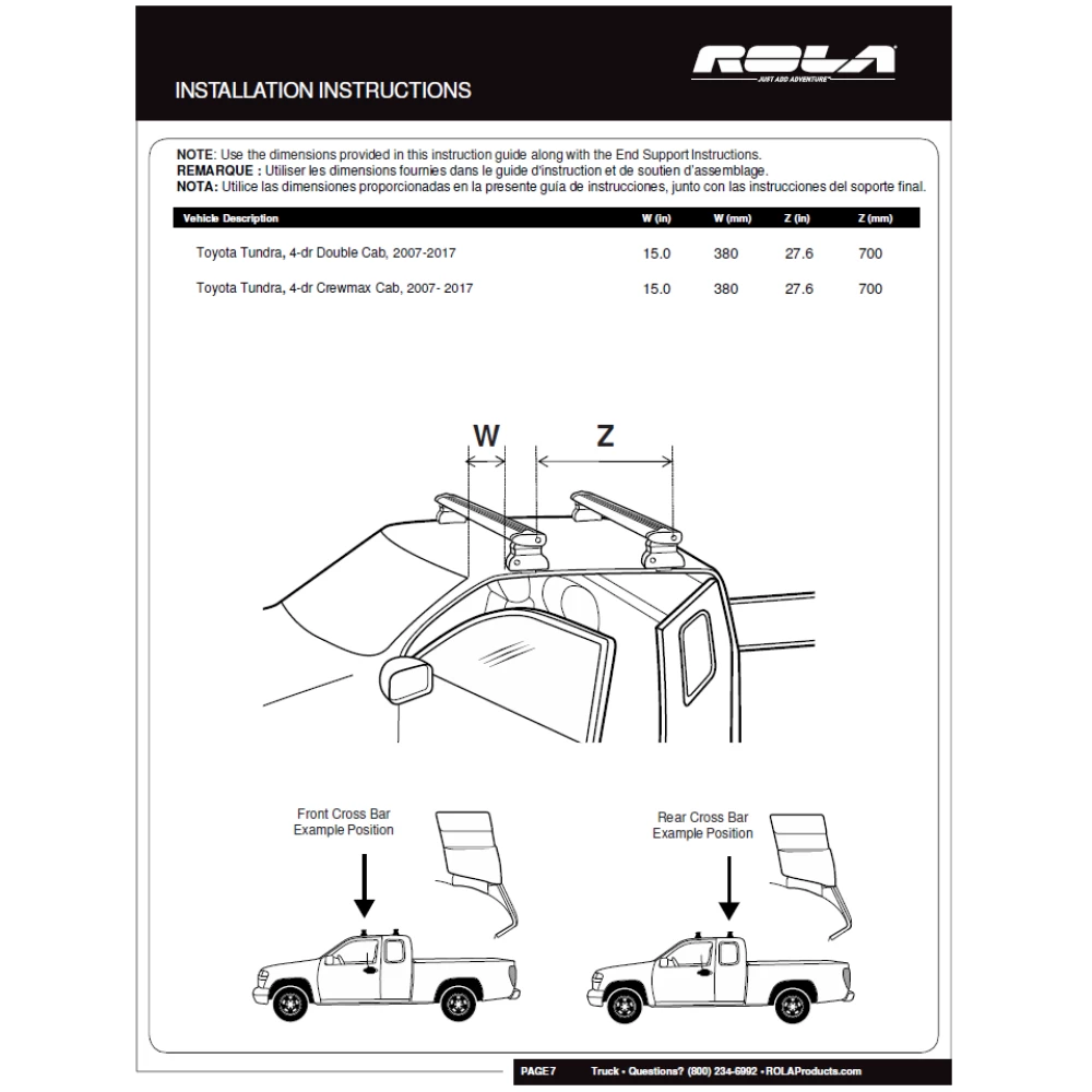 Rola Roof Rack Cross Bars For 07-21 Toyota Tundra Double & Crewmax Cab Aluminum Extreme Cross Bar DFE Series