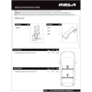 Rola Roof Rack Cross Bars For 12-21 Volkswagen Passat with naked roof Aluminum Extreme Cross Bar DFE Series