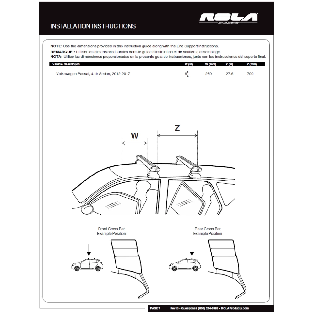 Rola Roof Rack Cross Bars w/ Keys For 12-21 Volkswagen Passat with naked roof Aluminum Extreme Cross Bar DFE Series