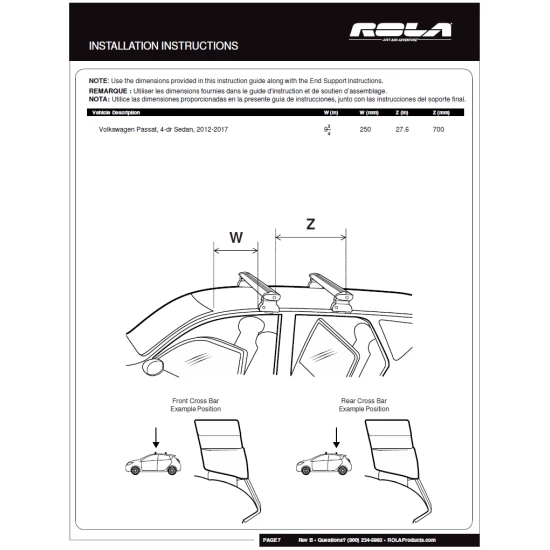 Rola Roof Rack Cross Bars w/ Keys For 12-21 Volkswagen Passat with naked roof Aluminum Extreme Cross Bar DFE Series