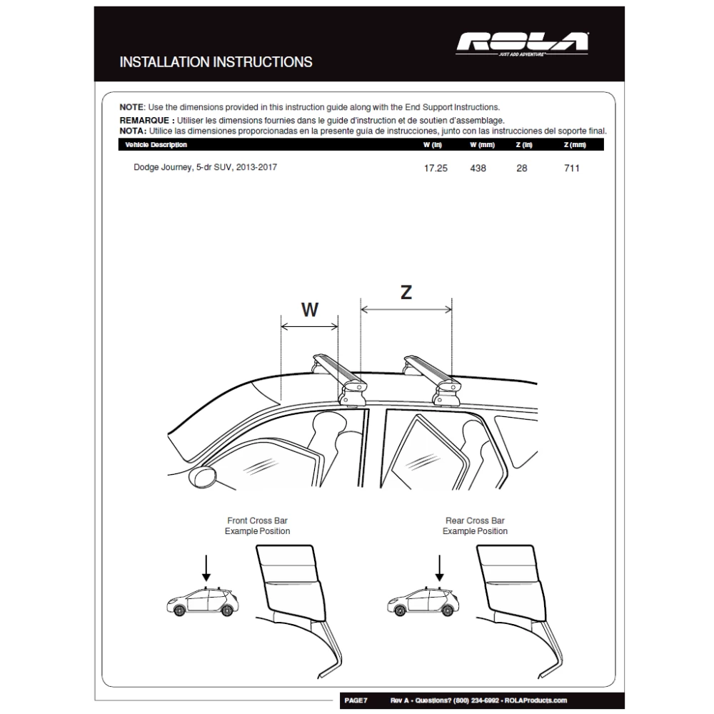 Rola Roof Rack Cross Bars w/ Keys For 13-20 Dodge Journey with naked roof Aluminum Extreme Cross Bar DFE Series