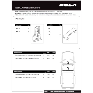 Rola Roof Rack Cross Bars For 15-22 Chevy Colorado GMC Canyon Extended Cab with naked roof Aluminum Extreme Cross Bar DFE Series