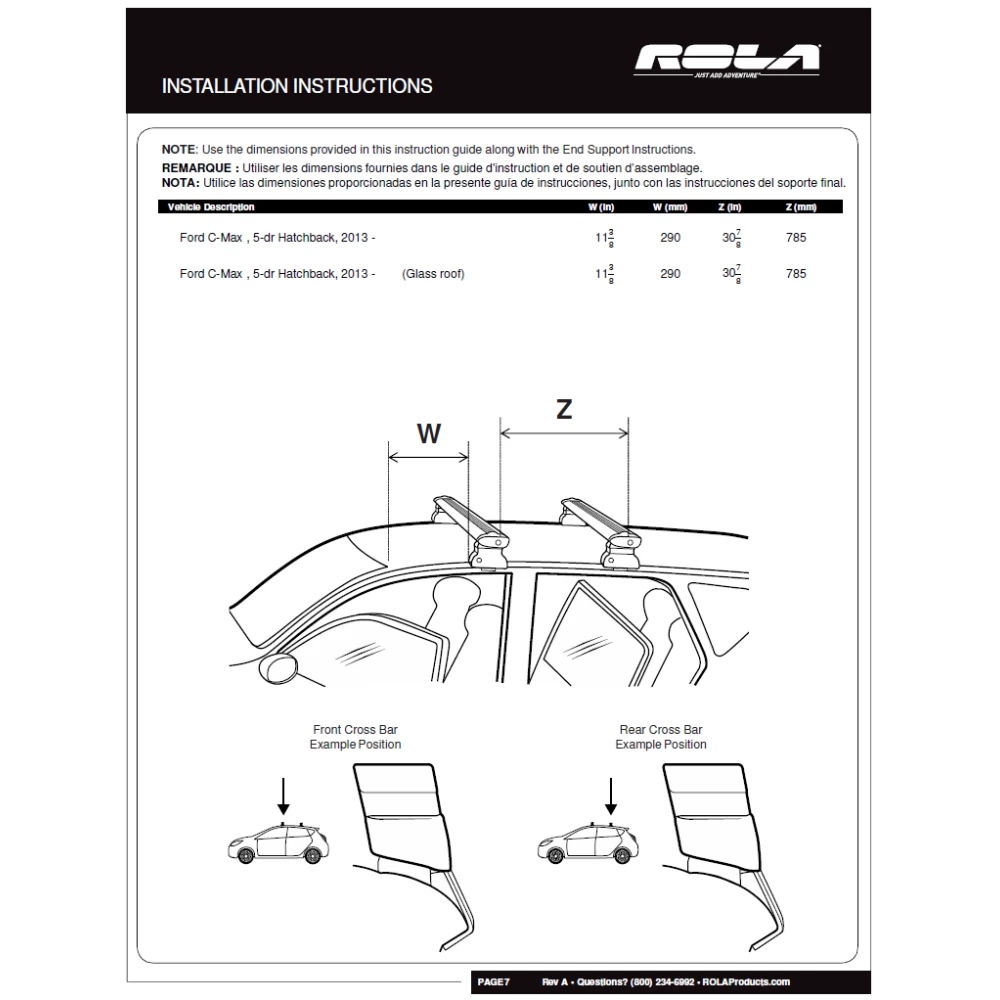 Rola Roof Rack Cross Bars For 13-18 Ford C-Max with naked roof Aluminum Extreme Cross Bar DFE Series