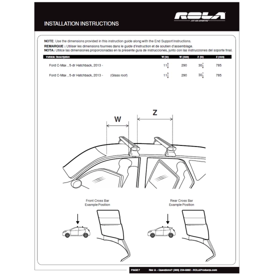 Rola Roof Rack Cross Bars w/ Keys For 13-18 Ford C-Max with naked roof Aluminum Extreme Cross Bar DFE Series